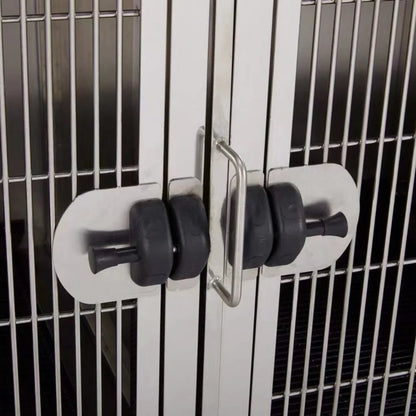 Stainless Steel Cage Module by Waggz,"Close-up of cage door latch and handle"