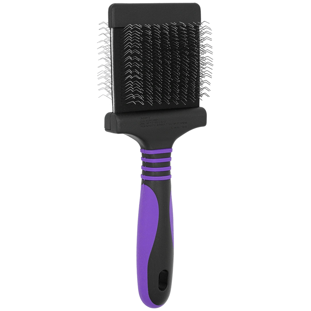 Deshedding Medium Firm Slicker Brush,"Black slicker brush with purple grip handle"