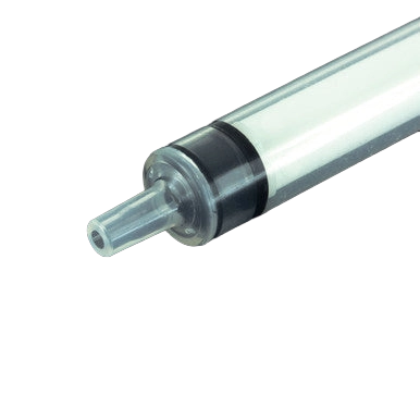 Small Syringes without Needles,"Close-up of clear syringe tip and black plunger seal"