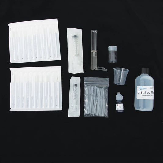 FoalWatch Test Kit,"Test kit contents with syringes, vials, bottle, cup and pipettes"