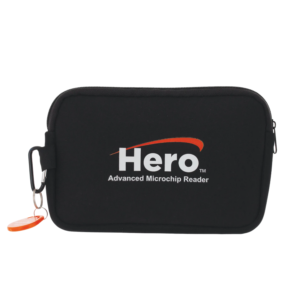 Hero™ Universal Microchip Scanner,"Black zippered carrying case with orange key tag"