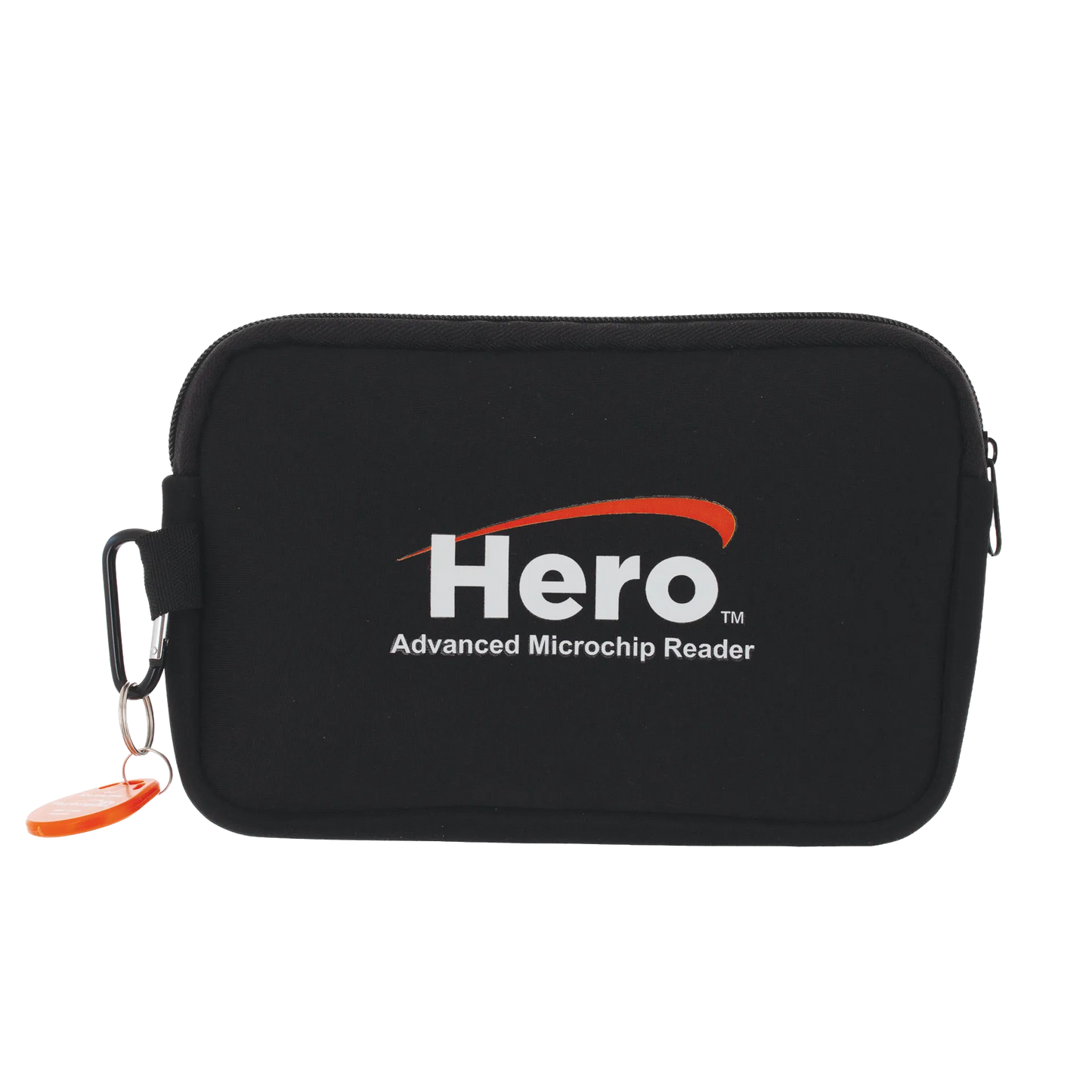 Hero™ Universal Microchip Scanner,"Black zippered carrying case with orange key tag"
