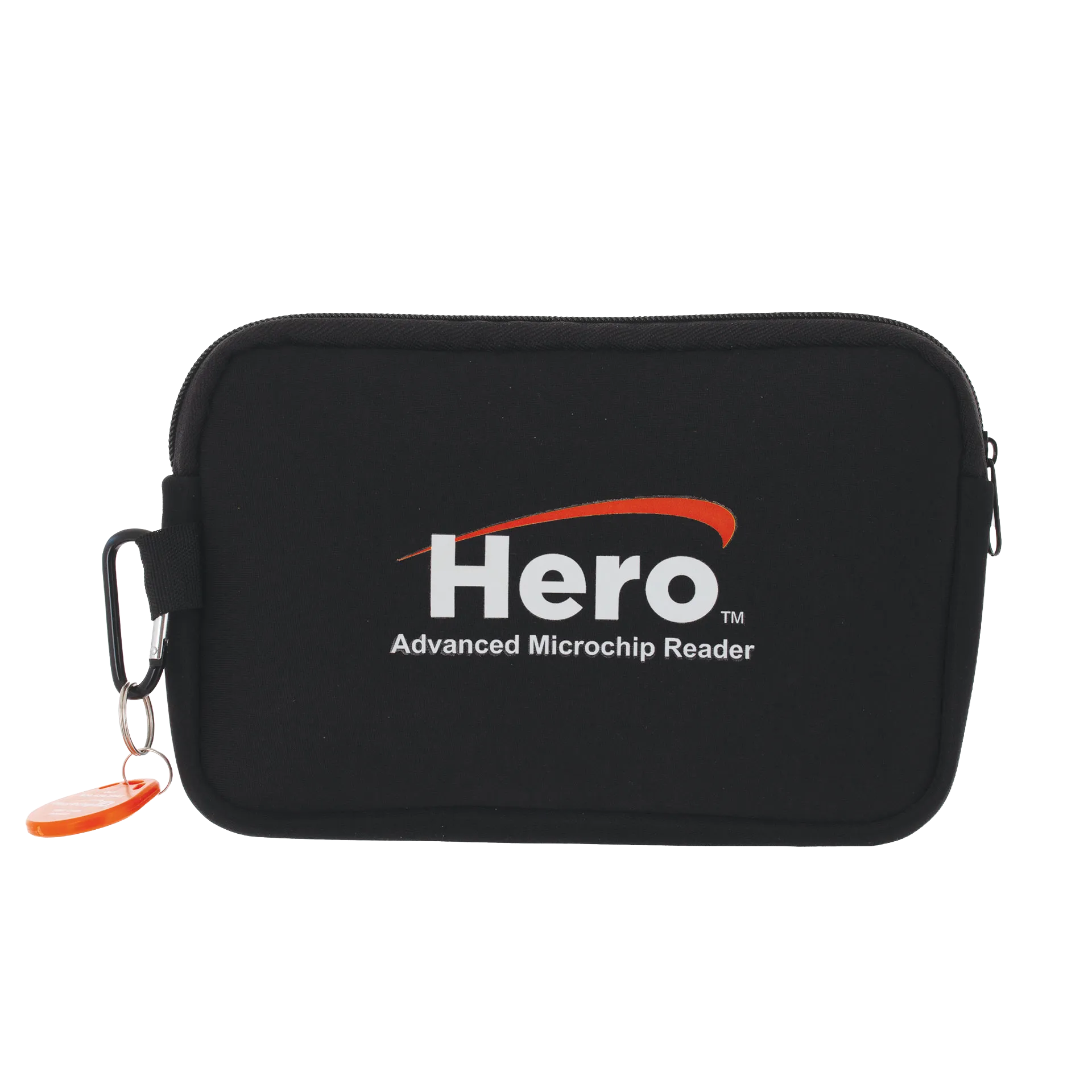 Hero™ Universal Microchip Scanner,"Black zippered carrying case with orange key tag"