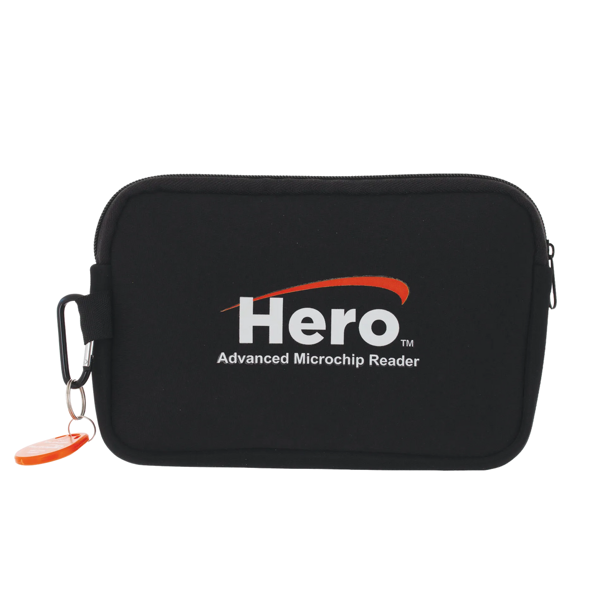 Hero™ Universal Microchip Scanner,"Black zippered carrying case with orange key tag"