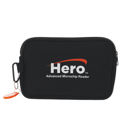 Hero™ Universal Microchip Scanner,"Black zippered carrying case with orange key tag"