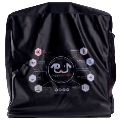 Puppywarmer Cover,"Black protective cover with printed icons on front"