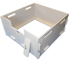 MagnaBox Whelping Box,"White box with side handles and front entry panel"