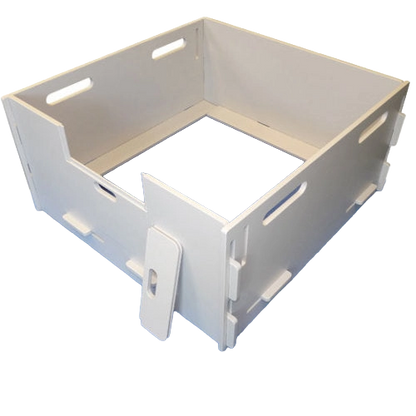 MagnaBox Whelping Box,"White box with side handles and front entry panel"