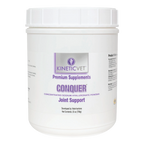 Conquer®,"White plastic supplement tub with screw-top lid"