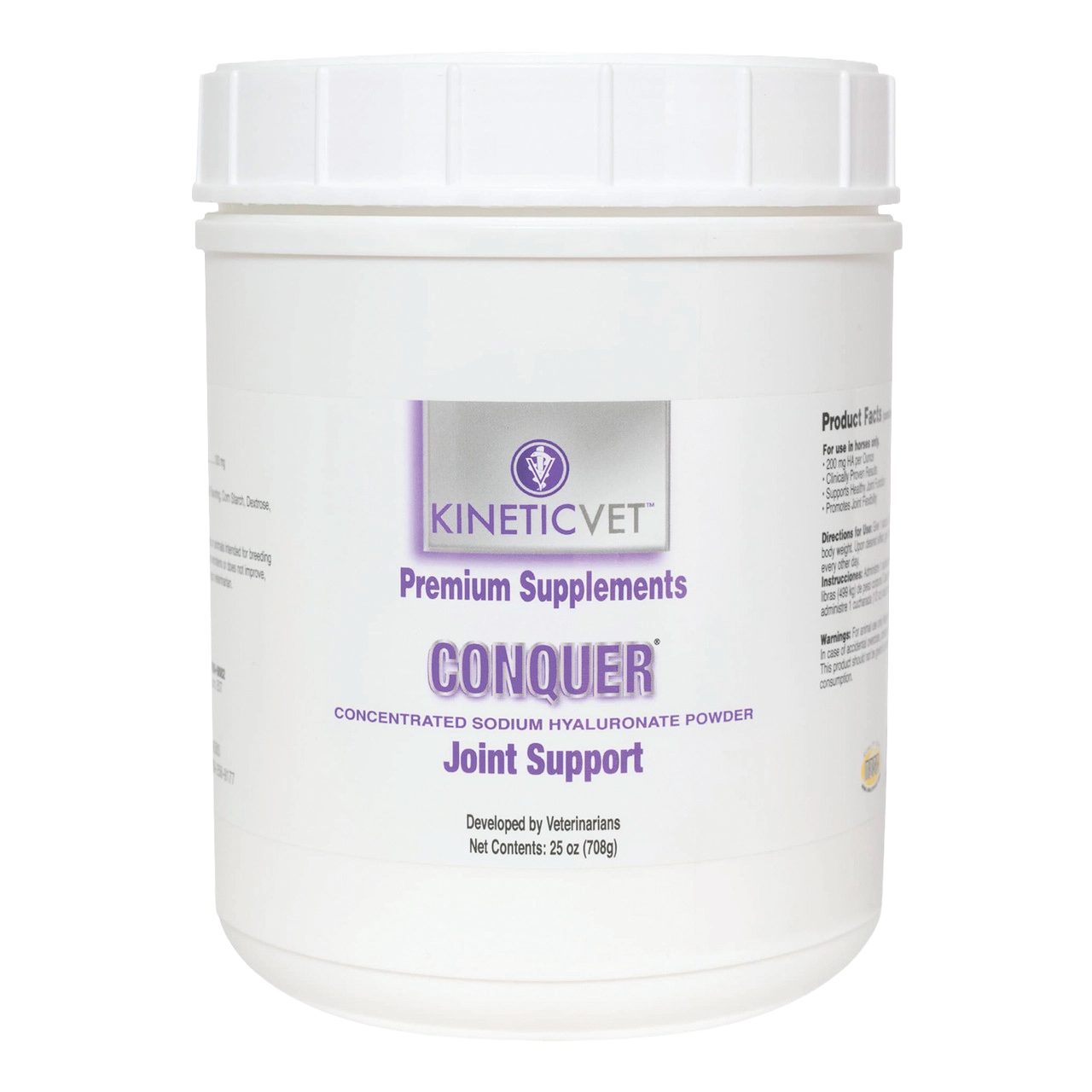 Conquer®,"White plastic supplement tub with screw-top lid"