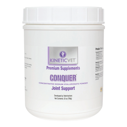 Conquer®,"White plastic supplement tub with screw-top lid"