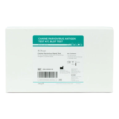 Abaxis Parvo Test Kit,"White test kit box with front product label"