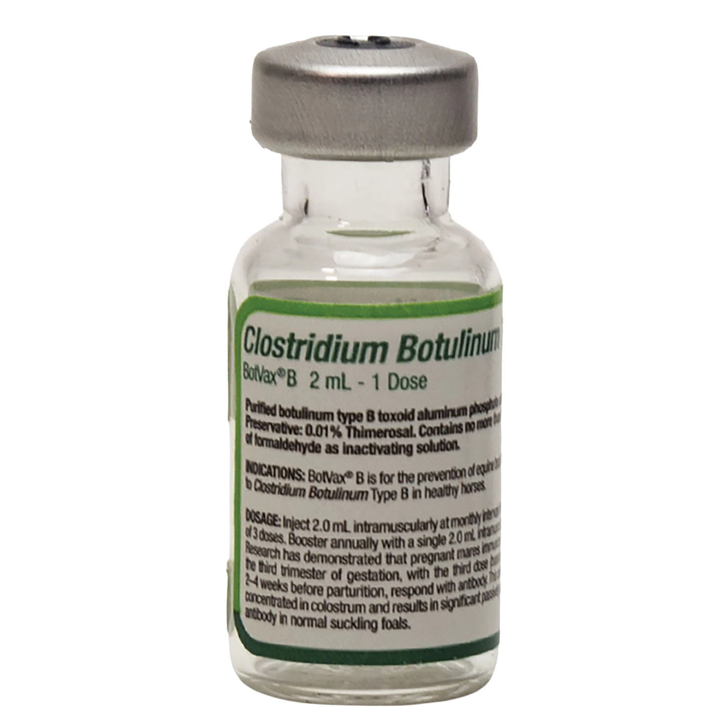 BotVax® B,"Glass vial with silver cap and green-bordered label"