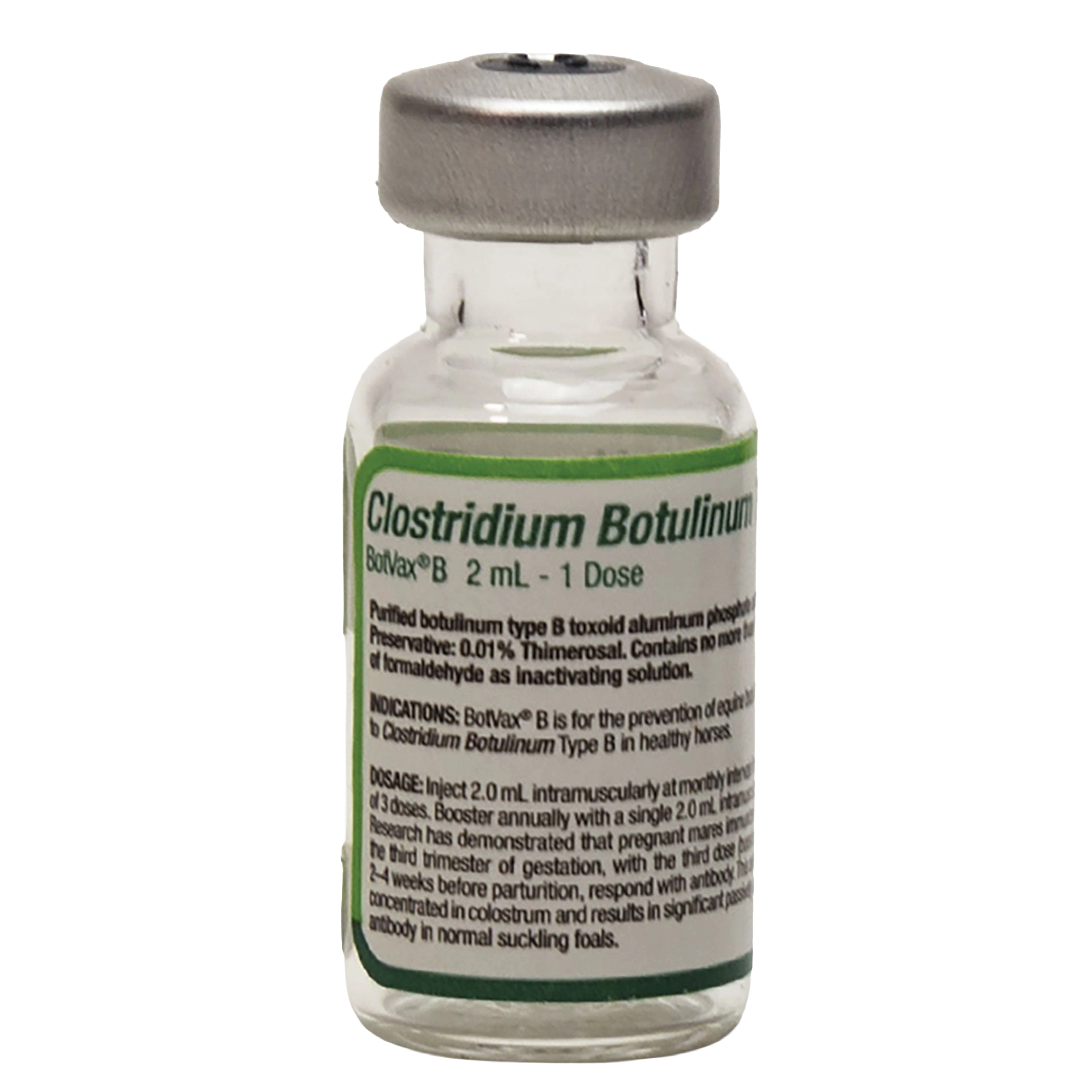 BotVax® B,"Glass vial with silver cap and green-bordered label"
