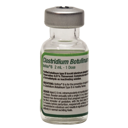 BotVax® B,"Glass vial with silver cap and green-bordered label"