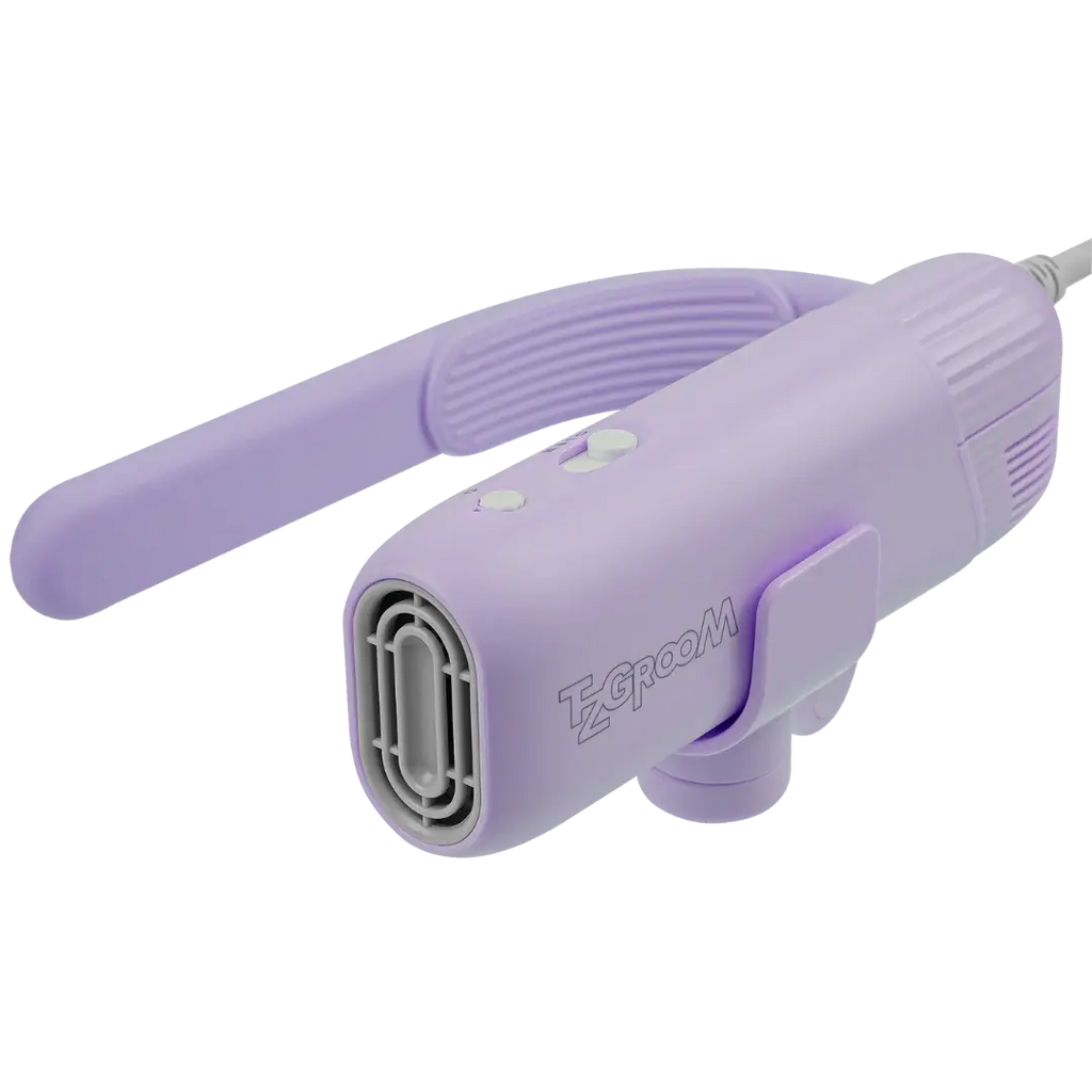 Mini Portable Neck Dryer by TZGroom,"Lavender handheld neck dryer with curved handle and front vent"