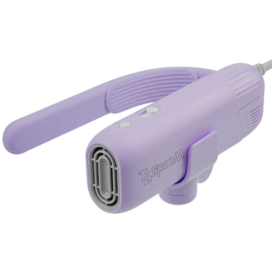 Mini Portable Neck Dryer by TZGroom,"Lavender handheld neck dryer with curved handle and front vent"