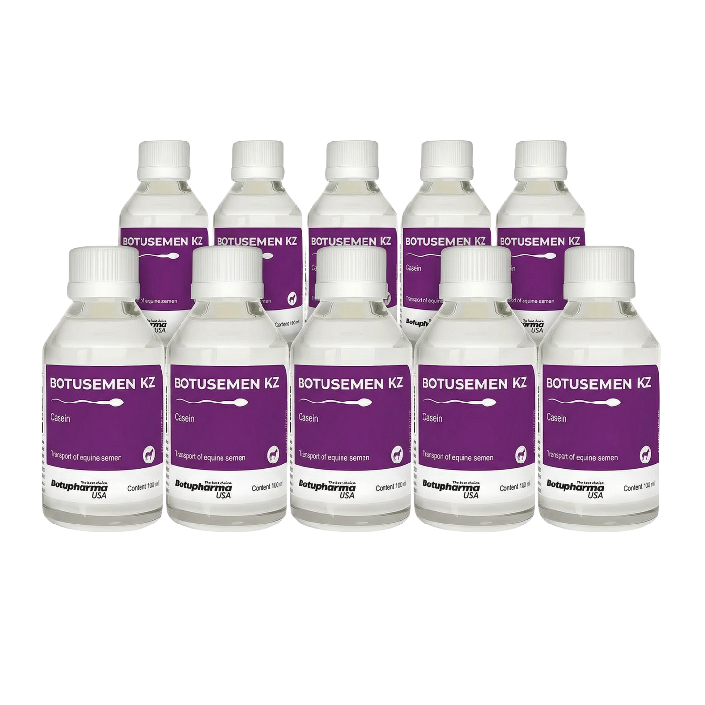 BotuSemen KZ,"Ten white bottles with purple labels in two rows"