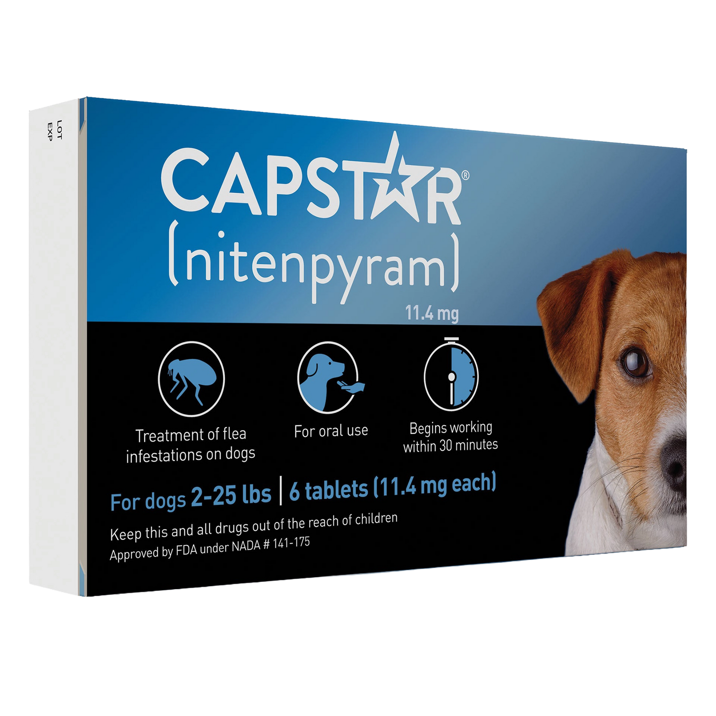 Capstar™,"Blue and black product box with partial dog face"
