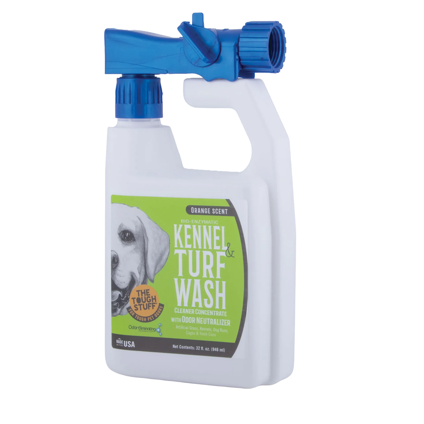 Bio-Enzymatic Kennel And Turf Wash Cleaner Concentrate With Odor Neutralizer,"White bottle with blue hose sprayer attachment"