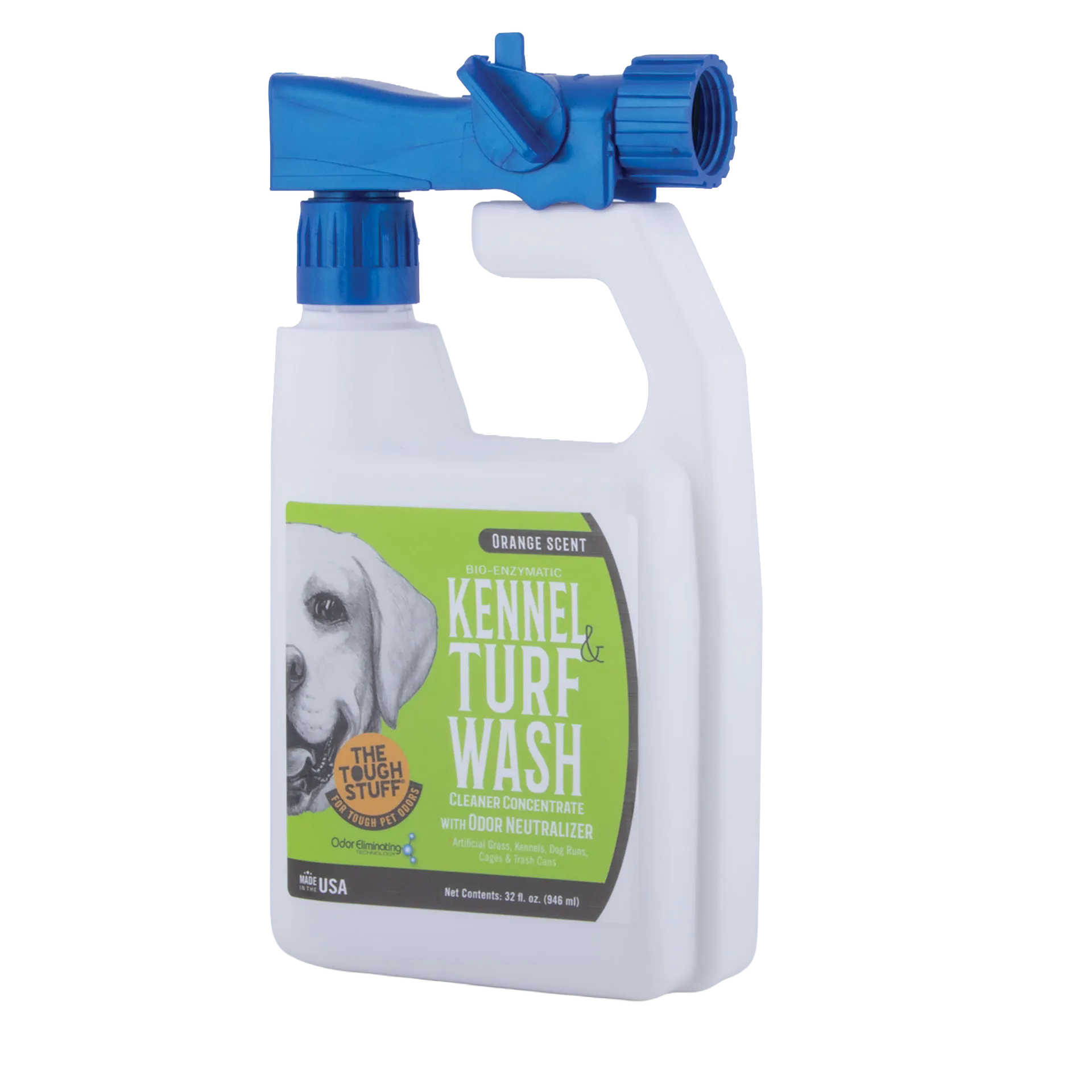 Bio-Enzymatic Kennel And Turf Wash Cleaner Concentrate With Odor Neutralizer,"White bottle with blue hose sprayer attachment"