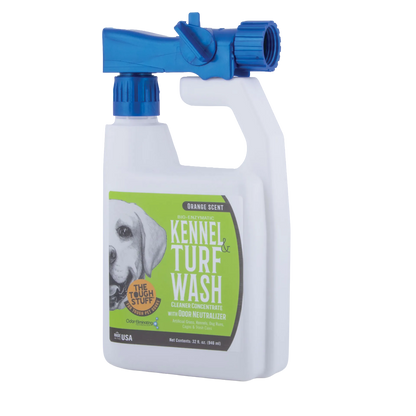 Bio-Enzymatic Kennel And Turf Wash Cleaner Concentrate With Odor Neutralizer,"White bottle with blue hose sprayer attachment"