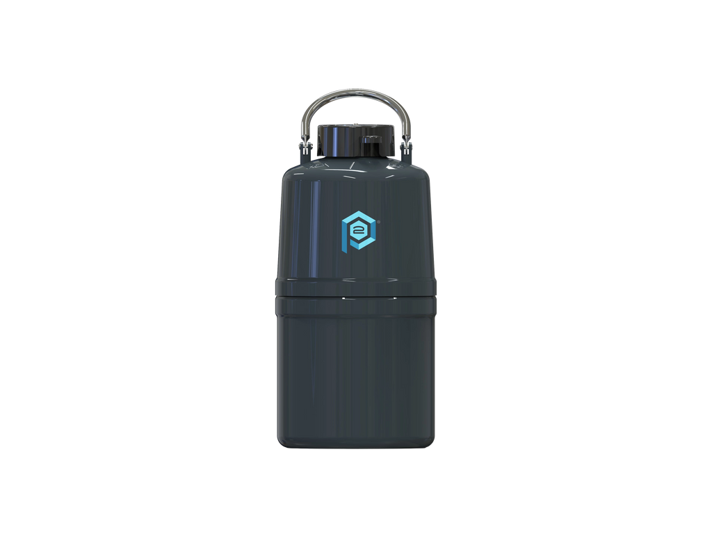 VS4-3 Vapor Shipper,"Dark cylindrical container with metal handle and lid"