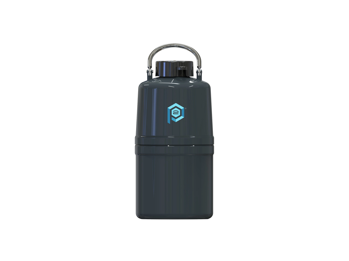 VS4-3 Vapor Shipper,"Dark cylindrical container with metal handle and lid"