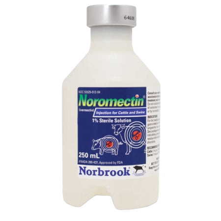 Generic Ivermectin 1% Injection,"White bottle with silver cap and blue front label"