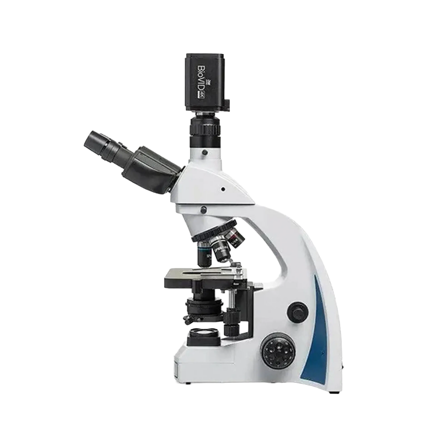 BioVID 4K 8MP Ultra HD Microscope Camera,"Black camera mounted on microscope eyepiece"
