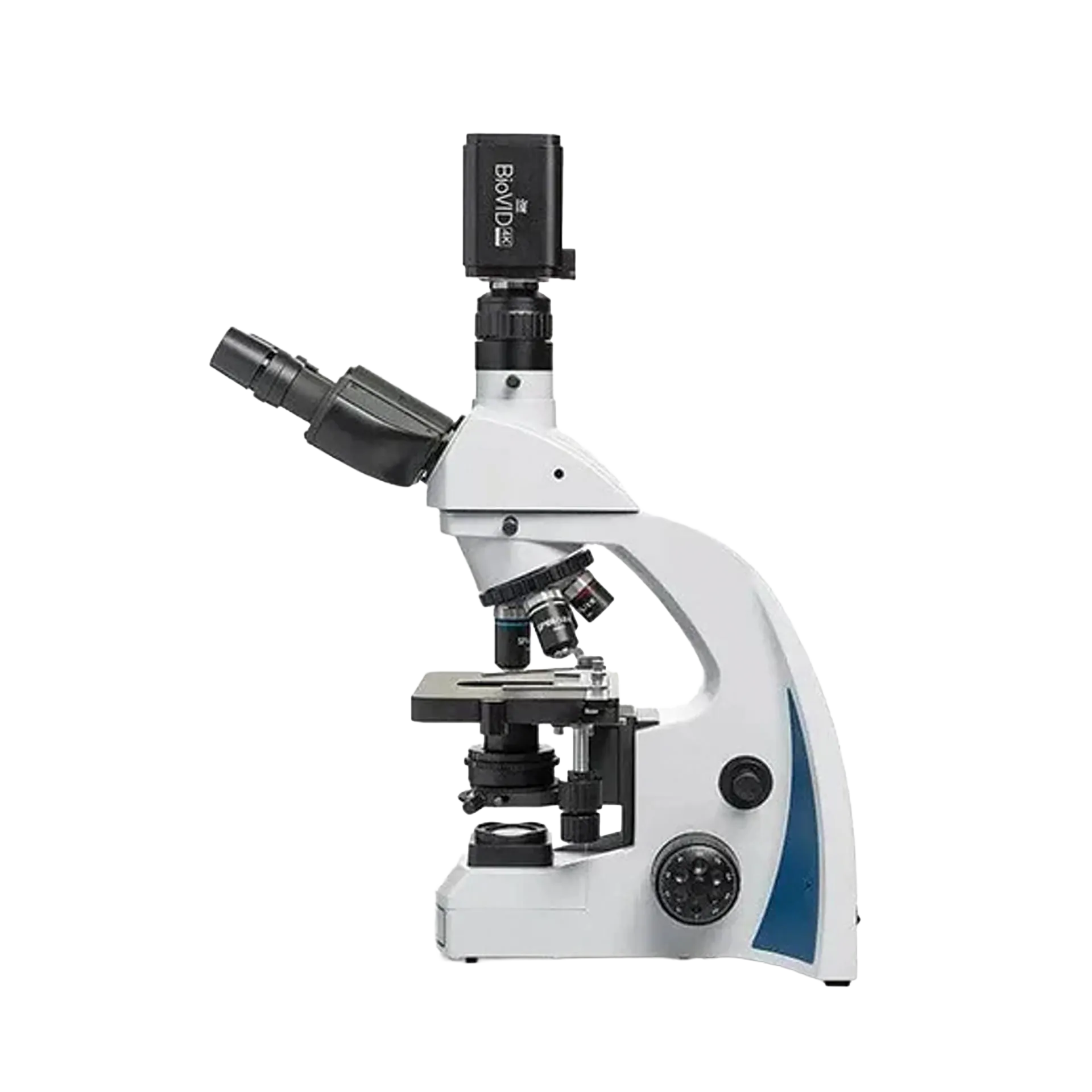 BioVID 4K 8MP Ultra HD Microscope Camera,"Black camera mounted on microscope eyepiece"