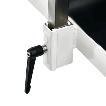 "50"" Dog Grooming 908 Electric Table without Drawer by Waggz","Close-up of table arm clamp with adjustment handle"