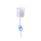 Em Con Flush Filter,"Clear flush filter with attached tube and blue clamp"