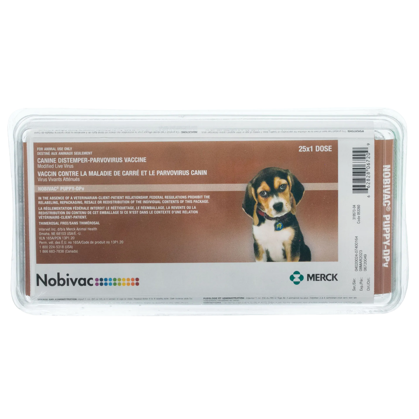 Nobivac® Puppy-DPv,"Plastic blister pack with box insert featuring puppy image"
