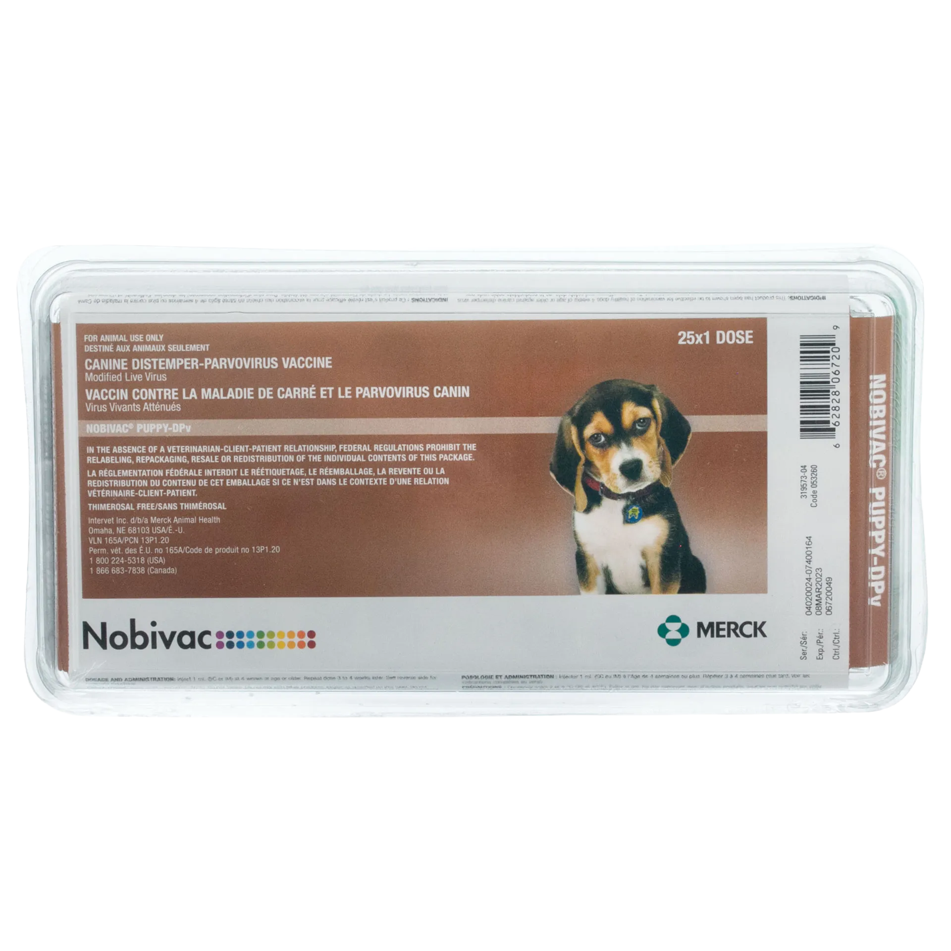 Nobivac® Puppy-DPv,"Plastic blister pack with box insert featuring puppy image"