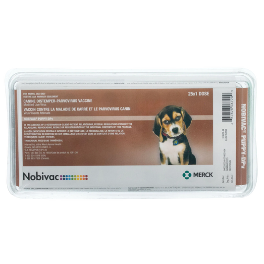 Nobivac® Puppy-DPv,"Plastic blister pack with box insert featuring puppy image"
