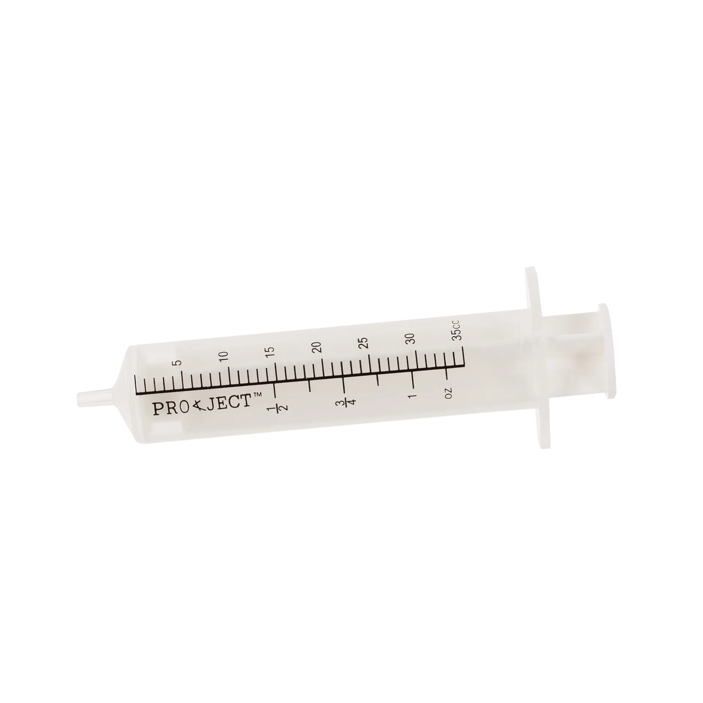 Semen Safe All Plastic Sterile Syringes Luer Slip Tip,"Clear 35cc syringe with slip tip and black measurement markings"