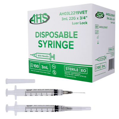Syringe & Needle, 3mL, Luer Lock, Hypodermic, Vet Use, by American Health Service