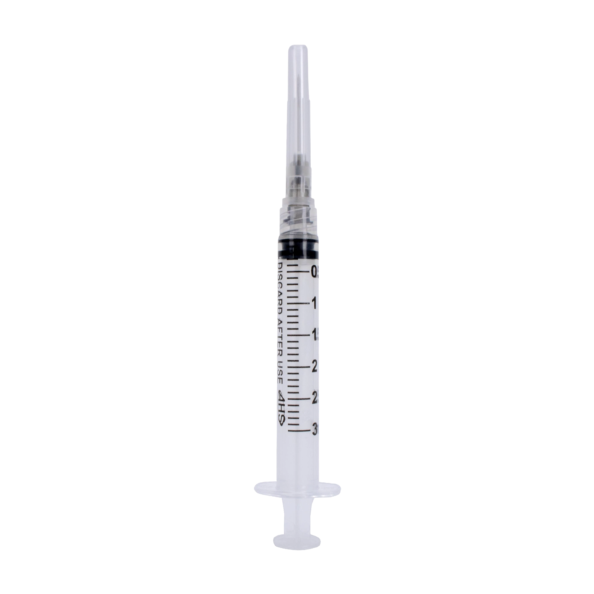 Syringe & Needle, 3mL, Luer Lock, Hypodermic, Vet Use, by American Health Service,"Clear syringe with capped needle"