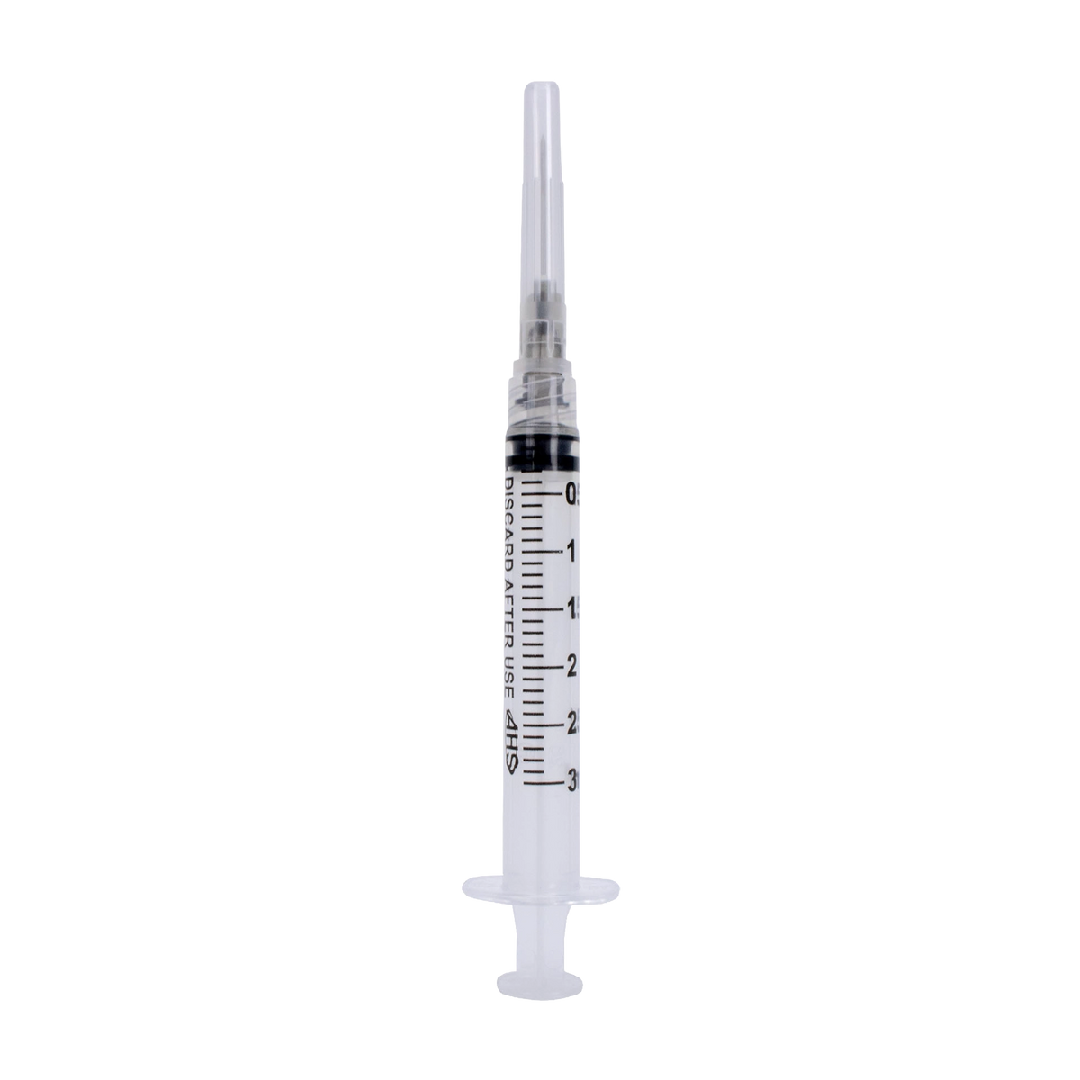 Syringe & Needle, 3mL, Luer Lock, Hypodermic, Vet Use, by American Health Service,"Clear syringe with capped needle"
