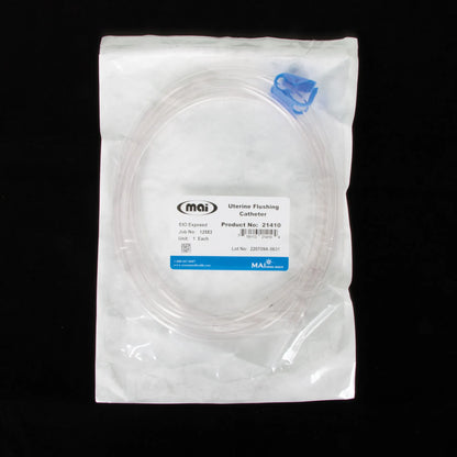 Uterine Flushing/Lavage Catheter,"Coiled clear catheter in sealed pouch with blue clamp"