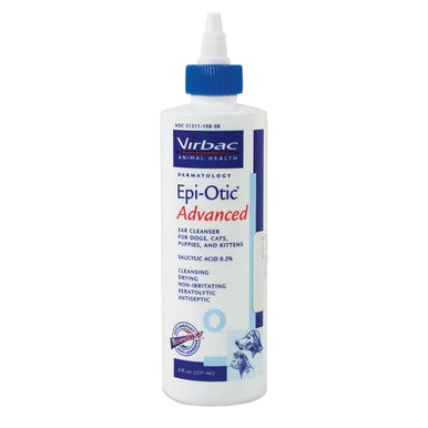 Epi-Otic® Advanced Ear Cleanser,"White bottle with blue label and pointed nozzle cap"