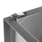 Dog Grooming Electric Tub with Lift-up Door by Waggz,"Close-up of stainless steel tub corner latch"