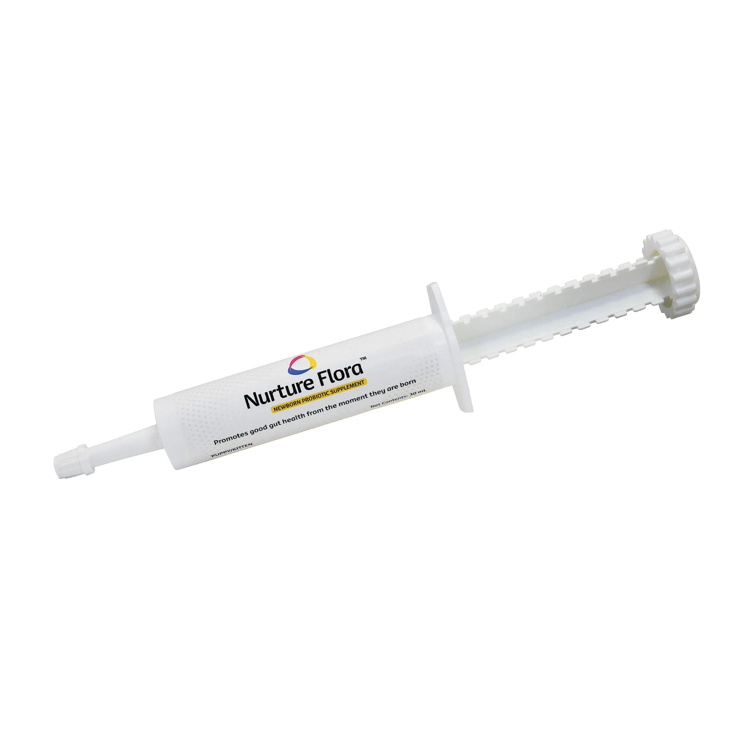 Breeder's Edge® Nurture Flora™ for Puppies & Kittens,"White oral dosing syringe with plunger"