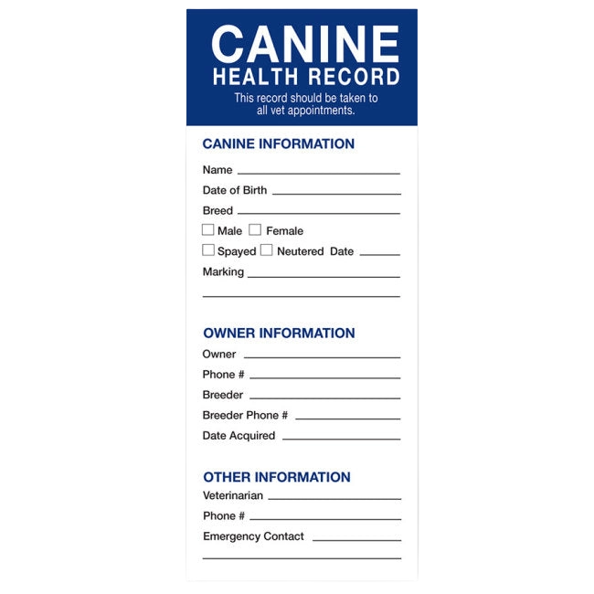 Revival Health Records for Dogs and Cats,"Open pet health record booklet with fill-in form pages"