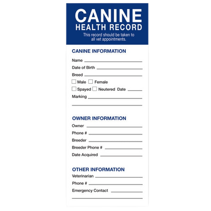 Revival Health Records for Dogs and Cats,"Open pet health record booklet with fill-in form pages"
