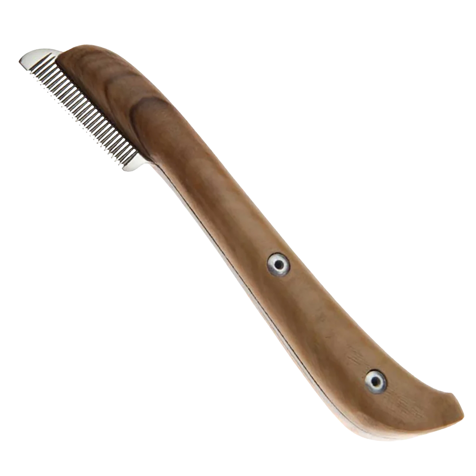 Aaronco Fine Stripping Knife,"Wooden handled stripping knife with fine metal teeth"
