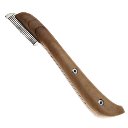 Aaronco Fine Stripping Knife,"Wooden handled stripping knife with fine metal teeth"