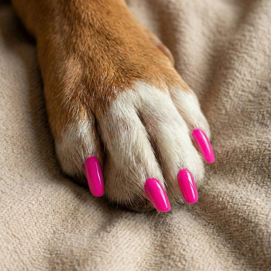 Non-toxic Nail Polish,"Dog paw with bright pink painted nails"