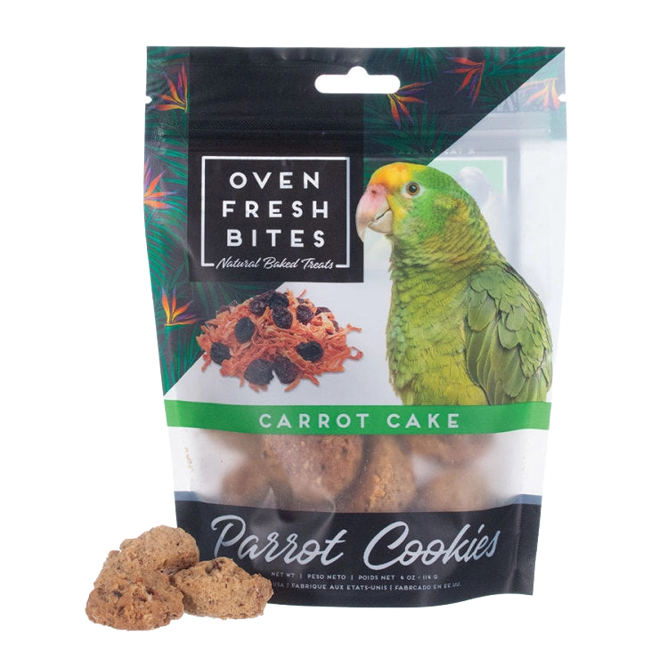Caitec Oven Fresh Bites Parrot Cookies,"Bag of cookies with parrot image and cookies in front"